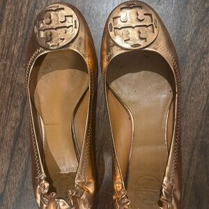 Tory Burch Bronze Flats with Logo Detail